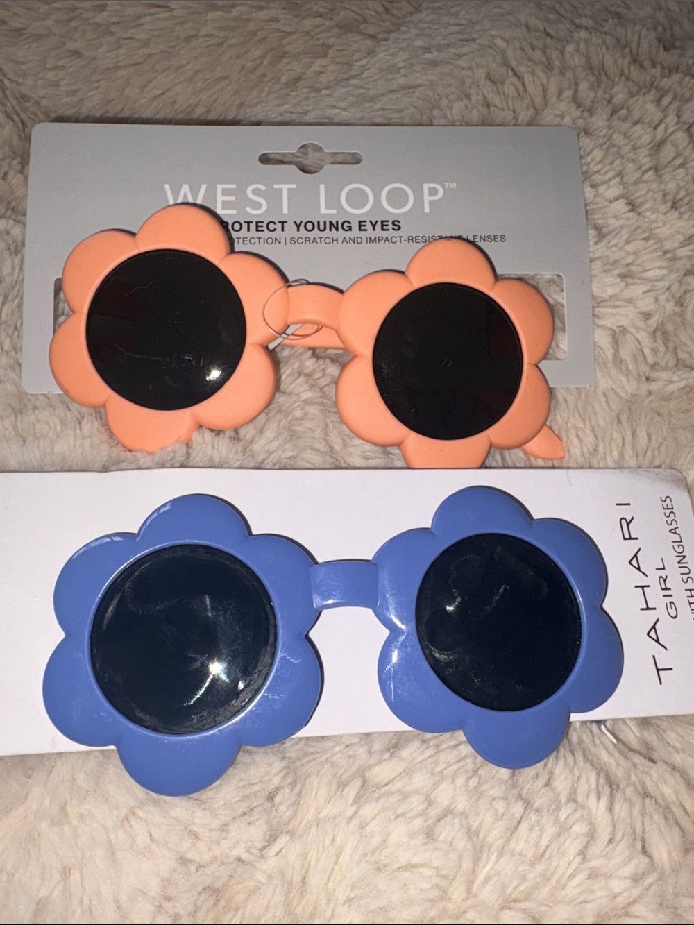 Coral and Blue Flower-Shaped Kids Sunglasses